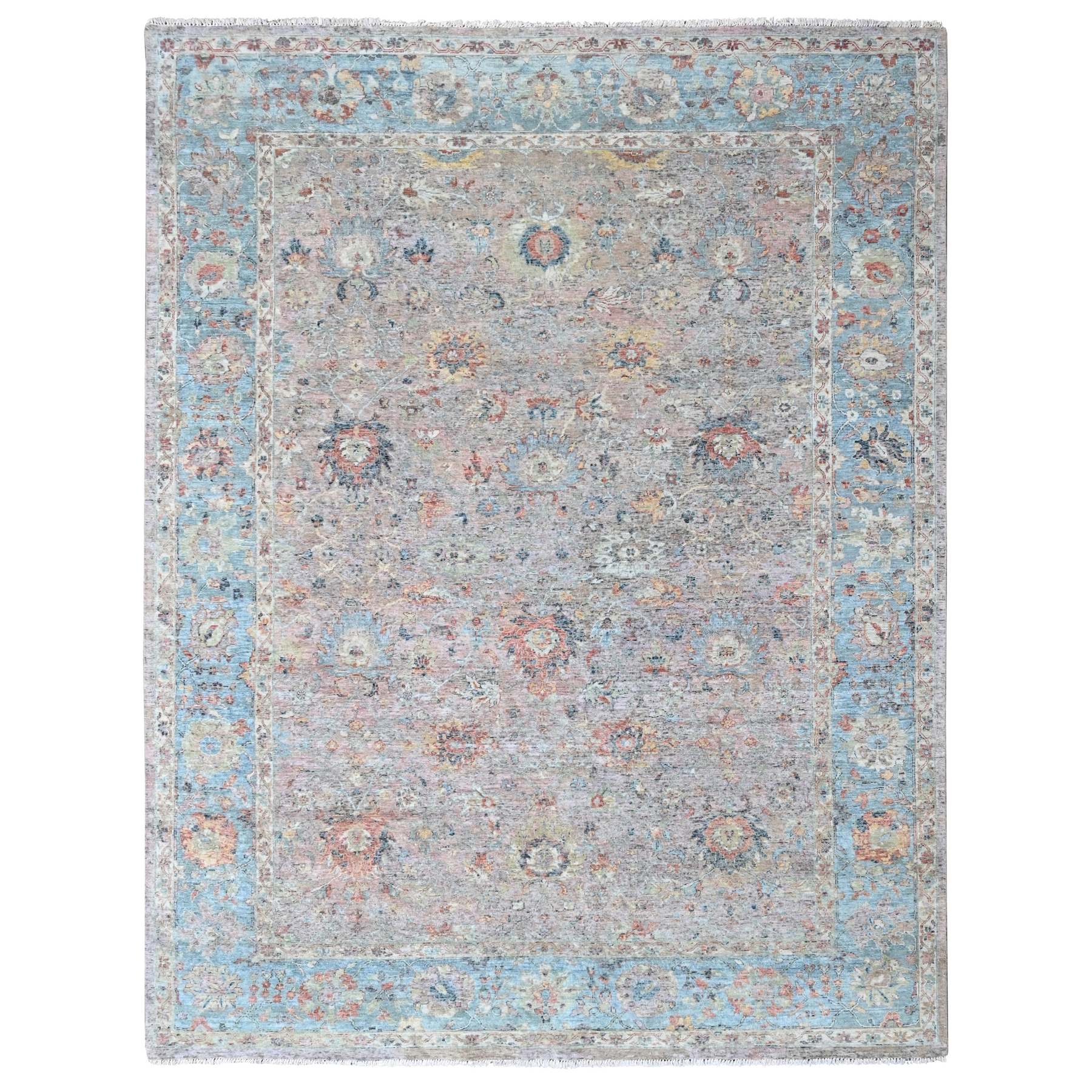 9'x12'2" Whisper Pink, Ziegler Mahal Design, Hand Knotted, Zero Pile, Distressed, Pure Wool, Oriental Rug 